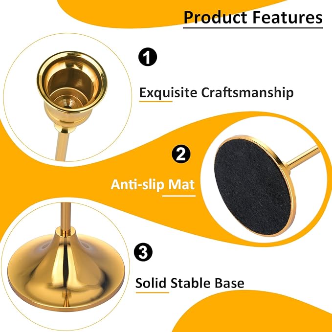 Metal Candle Holders for Candlesticks Taper Candlestick Holders Set Vintage Decorative Centerpiece Candelabra Tall Candle Stands for Halloween Thanksgiving Christmas (Gold, 2 Sets (6 pcs))-Ruum Studio Home