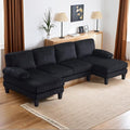 Karl home U-Shape Sectional Sofa Couch 111" Modern 4-Seat Sofa with Chaises Corduroy Fabric Upholstered Covertible Couch with Wood Grain Legs for Living Room, Reception Room, Apartment, Black-Ruum Studio Home