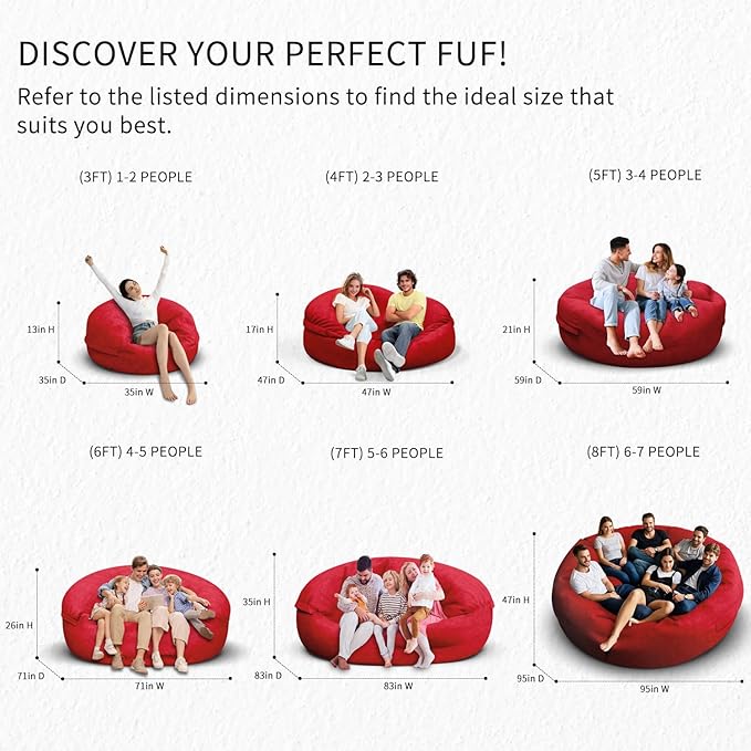 Bean Bag Chair for Adults 6FT,Soft Removable Cover for Teens/Girls Bedroom,Fluffy Giant Round Floor Beanbag Lounger Chairs (No Filler,Big Red)-Ruum Studio Home