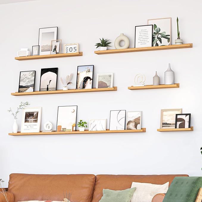Heimlove Picture Ledge Shelf, Floating Shelves Set of 2, 56 Inches Picture Shelf for Wall with Ledge, Kids Bookshelf Wall Mounted for Living Room Bedroom Decor Books Photo Frames, Natural Oak-Ruum Studio Home