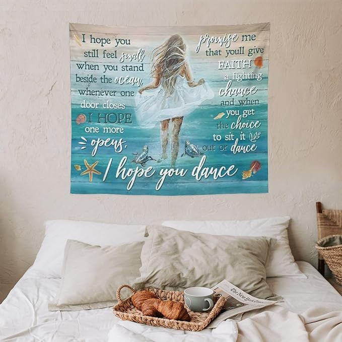 Coastal Beach Tapestry I Hope You Dance Tapestry Wall Hanging for Bedroom Sea Turtle Tapestries Aesthetic Wall Decor for Home Dorm Living Room 50"x60"-Ruum Studio Home