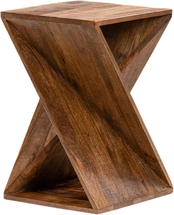 Modern Hand Made One-of-a-Kind Carved Mango Wood End Table, Farmhouse Side Table,Farmhouse End Table,Living Room,Bedroom, Accent Table, Contemporary Architectural Designed Natural-Ruum Studio Home