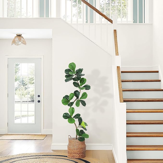 GarveeHome Fiddle Leaf Fig Artificial Tree with White Planter,5ft Faux Plants Indoor with Moss, Fake Rubber Tall Fake Floor Plant in Pot - Artificial Trees for Home Office Living Room Decor-Ruum Studio Home