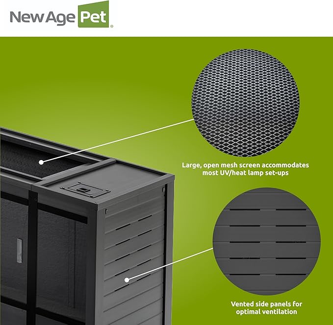 New Age Pet ECOFLEX 60 in Mojave Reptile Lounge in Espresso Black, Durable Wood Plastic Composite Habitat with Vented Side Panels, Removable Sliding Glass Doors, and Mesh Screen Top for Lamp Setup,-Ruum Studio Home