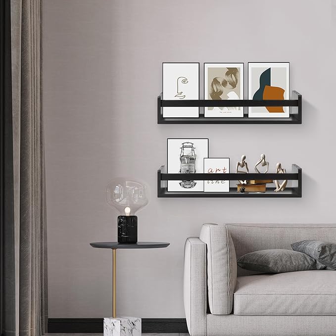 Gneric Floating Shelves for Wall, Black Nursery Book Shelves, 23.6 inch Kids Bookshelf, Wall Shelves for Living Room Bedroom Decor,Kitchen Spice Rack,Bathroom Storage Rack-Ruum Studio Home