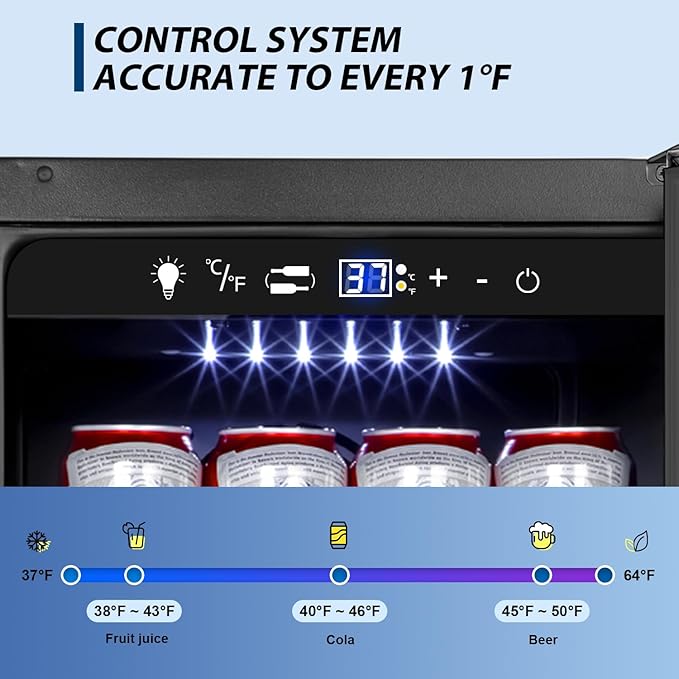 Tylza 15 Inch Beverage Refrigerator, Under Counter/Freestanding Drink Fridge, 130 Cans Beverage Cooler with Glass Door, Reversible Door, Low Noise, Quick Cooling - for Beer, Soda, ETC, Black-Ruum Studio Home