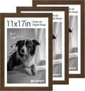 11x17 Picture Frame 3 Pack - Brown Woodgrain, Wood Photo Frame, HD Tempered Glass, Wall Gallery Poster Frame-Ruum Studio Home