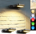 200LM Solar Wall Lights Outdoor 6 Colors, 2200mAh Long Lasting Solar Powered Deck Lights, 360° Adjustable Porch Light IP65 Waterproof, Glass Panel Fence Light for Gutter, Step, 2 Pack-Ruum Studio Home