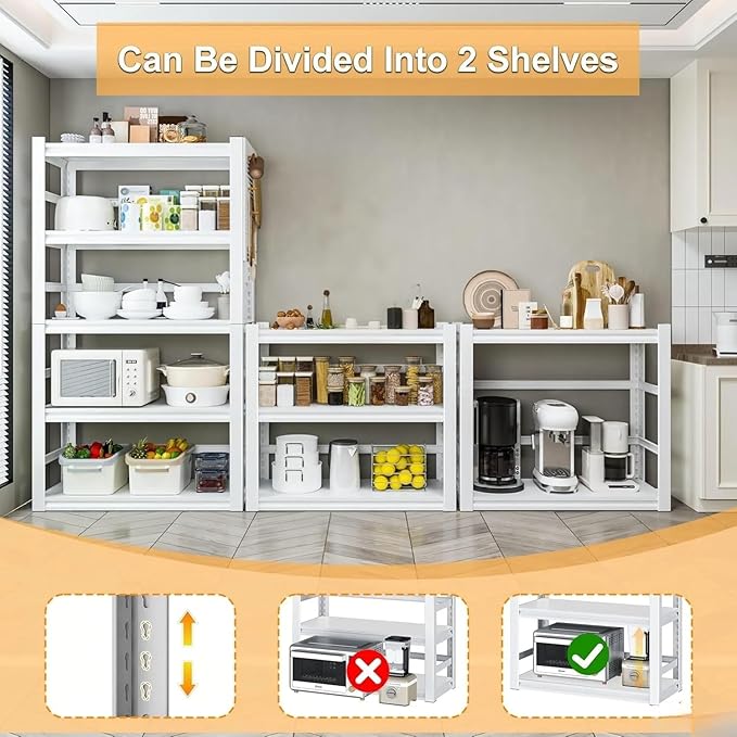 White Garage Shelving, 5 Tier Adjustable Shelving Units, Heavy Duty Metal Shelves, Bookshelf for Garage, Pantry, Basement, Living Room-Ruum Studio Home