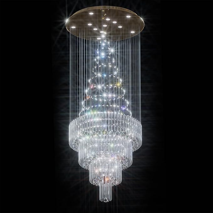 D32 x H79'' Modern Crystal Raindrop Gold Chandelier Lighting for Entrance, Stairs, Doorway, Crystal Ornament Chandelier Can be Used on Slopin-Ruum Studio Home