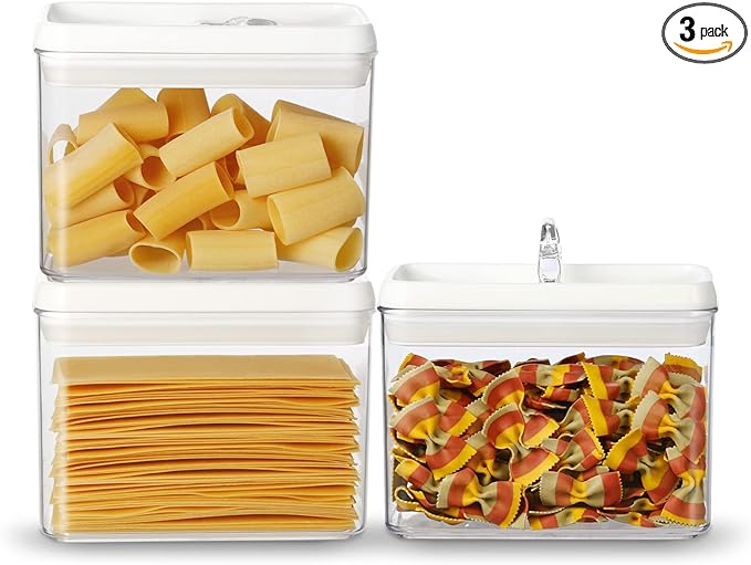 Felli Flip Tite Storage Container with Lid 4” RECTANGULAR Airtight Ring Flip Top, Stackable Kitchen Counter Pantry Organizer Acrylic Canister Jar for Pasta Spaghetti Cereal Granola Coffee (1.9qt)-Ruum Studio Home