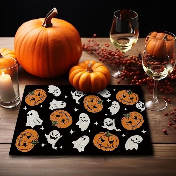 Halloween Placemats Pumpkins Ghost Set of 4 Table Mats Seasonal Home Party Kitchen Dining Table Decorations 12x18 Inch-Ruum Studio Home