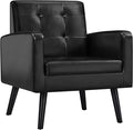 Yaheetech Mid-Century Accent Chairs, PU Leather Modern Upholstered Living Room Chair, Cozy Armchair Button Tufted Back and Wood Legs for Bedroom/Office/Cafe Black-Ruum Studio Home