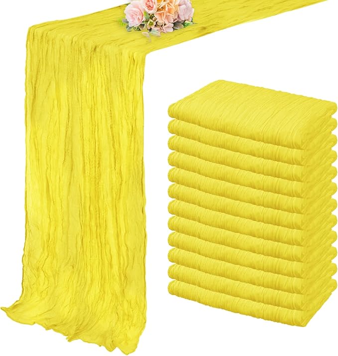 12 Pack Yellow Cheesecloth Table Runner 20 x 120 Inch Long Rustic Gauze Cheese Cloth Table Runner for Wedding 10FT Bridal Baby Shower Table Decorations Boho Fabric Sheer Birthday Party Table Decor-Ruum Studio Home