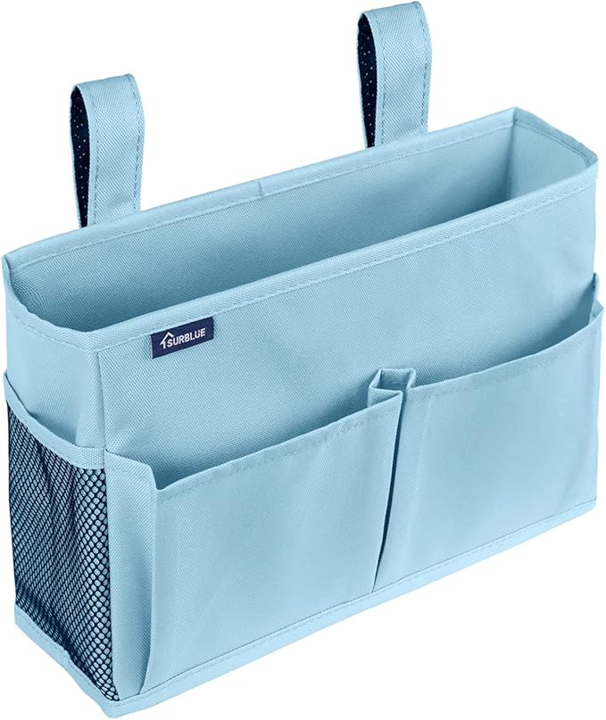 Surblue Bedside Caddy Hanging Organizer Bedside Storage Bag for Bunk and Hospital Beds (Small, Skyblue)-Ruum Studio Home