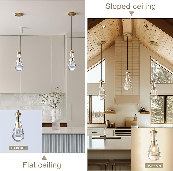 Raindrop Pendant Lights Set of 2, Brass Pendant Lights Kitchen Island, Gold Island Light for Kitchen Dining Room Light Fixture, Chandelier for Living Room Bedroom Bathroom, Bulb Included-Ruum Studio Home