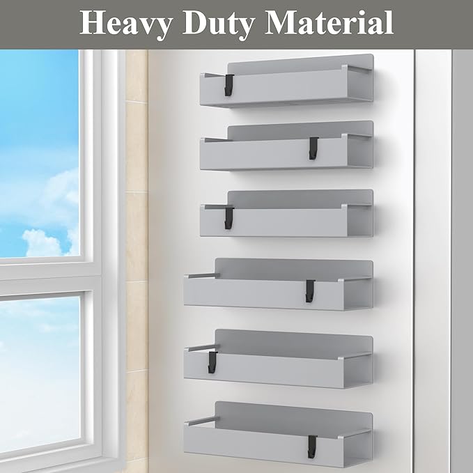 6 Pack Magnetic Spice Rack Organizer for Refrigerator and Oven, Light Gray Fridge Organizers and Storage for Kitchen-Ruum Studio Home
