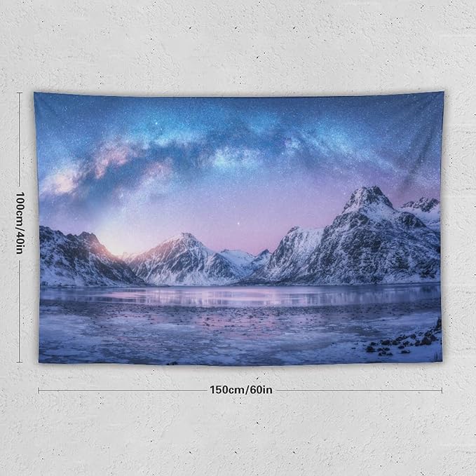 HZOHNAGO Mountain Tapestry Aurora Snow Mountain Sunset Pattern Printed Wall Tapestry Wall Hanging for Bedroom Living Room Dorm 60" W x 40" H-Ruum Studio Home