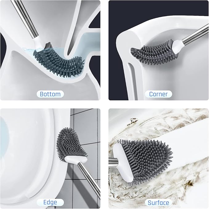 Sellemer Toilet Brush and Holder Set for Bathroom, Flexible Toilet Bowl Brush Head with Silicone Bristles, Compact Size for Storage and Organization, Ventilation Slots Base (1 Pack, Multicolor)-Ruum Studio Home