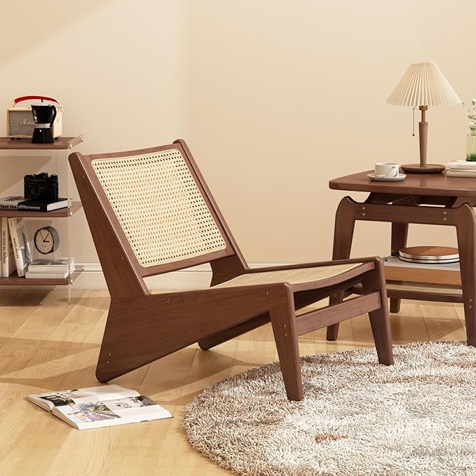 Rattan Chair 2Pcs, Mid-Century Accent Chair, Rattan Lounge Chair for Living Room, Boho Side Corner Comfy Chair for Bedroom and Balcony, Walnut-Ruum Studio Home