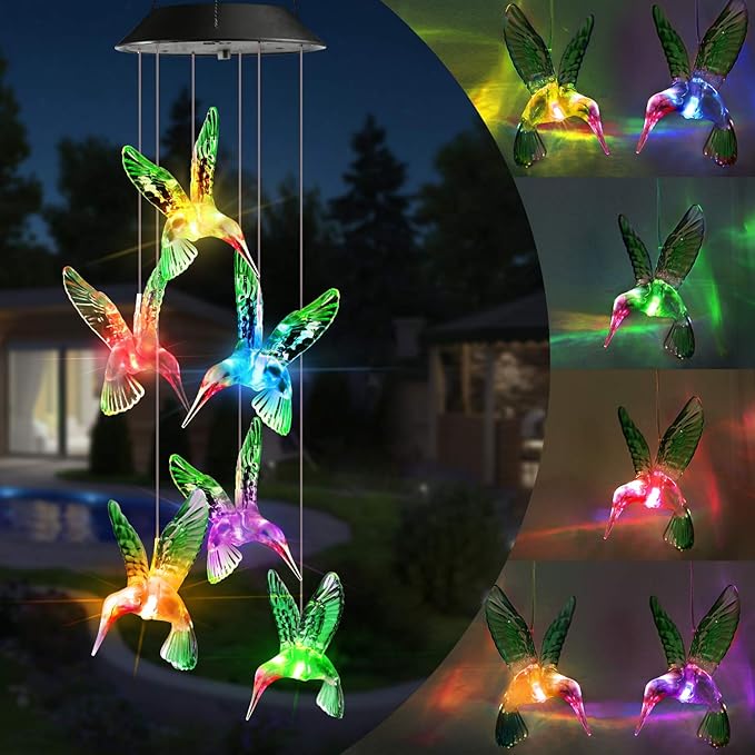 Toodour Solar Wind Chime, Color Changing Wind Chimes Hummingbird, LED Decorative Mobile, Gifts for Mom Grandma, Waterproof Outdoor Decorative Lights for Garden, Patio, Yard, Window Outdoor Decor-Ruum Studio Home