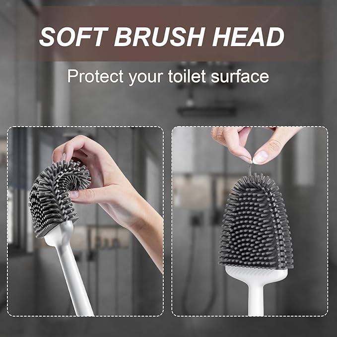 Sellemer Toilet Brush and Holder Set - Flexible Toilet Bowl Brush Head with Silicone Bristles, Compact Size for Storage and Organization, Ventilation Slots Base (1 Pack, White)-Ruum Studio Home