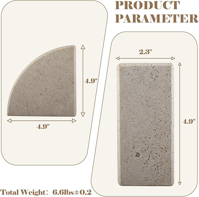 Marble Bookend for Shelves, Non-Skid Bookends for Heavy Books, Heavy Duty Book Stopper for CDs, Luxury Book Shelf Holder, Quarter Circle Design Book Ends Decorative, Moleanos Beige, Set of 2-Ruum Studio Home