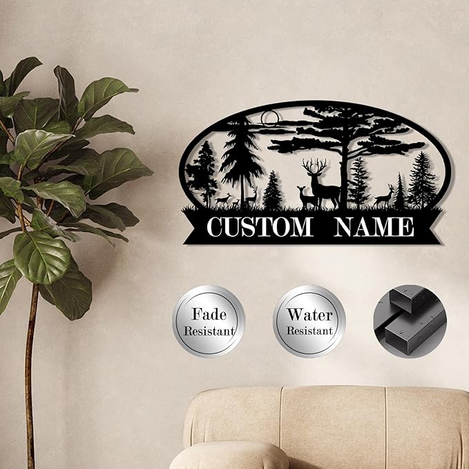 Personalized Hunting Metal Signs Outdoor - Custom Deer Antler Wall Art, Last Name Signs for Home, Rustic Cabin & Lodge Decor, Housewarming Gifts - MADE IN USA-Ruum Studio Home