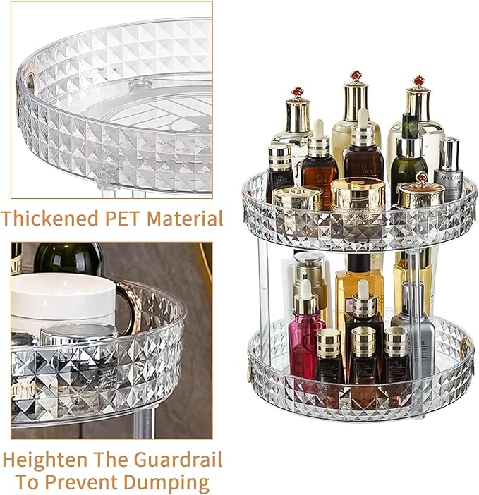 Wesoke 2 Tier Lazy Susan Turntable Cupboard Organiser, Large Rotating Kitchen Spice Rack Spinning Condiment Seasoning Organizer, Detachable Revolving Bathroom Makeup Tray Holder for Cabinet Fridge-Ruum Studio Home