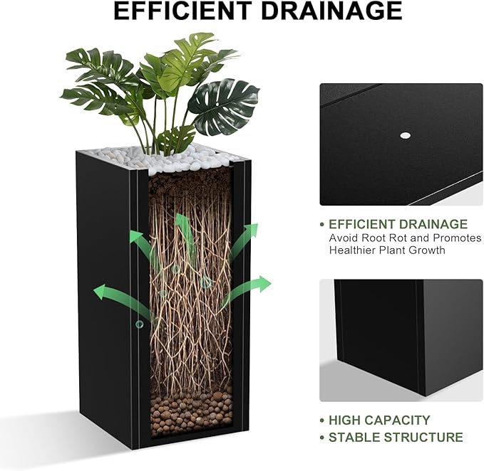 Metal Planter Box, Planter Boxes Outdoor Heavy Duty Metal Garden Planter Spliced Flower Pot with Partitions, All-Weather Use with Drainage Holes for Patio/Porch-30 x 14" x 14"-Ruum Studio Home