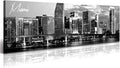 DJSYLIFE Miami Skyline Wall Art Decor Panoramic Cityscape Picture Modern USA City Night View Canvas Prints for Bedroom Office Living Room Decoration Stretched and Framed Ready to Hang 13.8"x47.3"-Ruum Studio Home