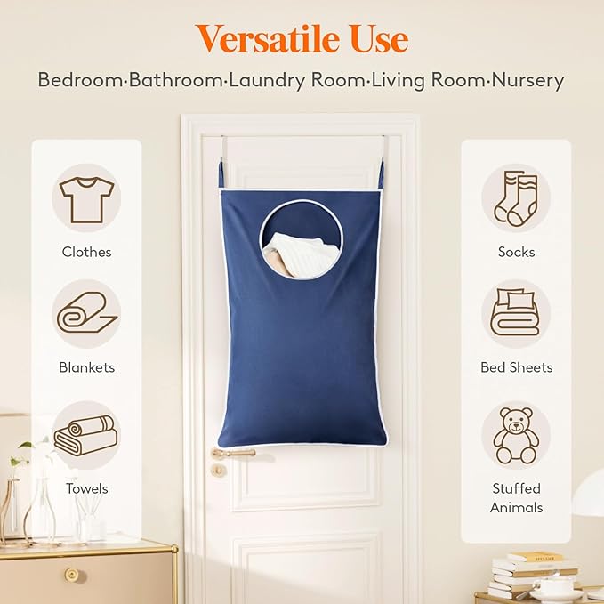 Lifewit Over Door Laundry Hamper, Large Collapsible Hanging Laundry Hamper, Hanging Laundry Basket Bag for Bathroom Bedroom Dirty Clothes Storage Organizer, Dark Blue-Ruum Studio Home