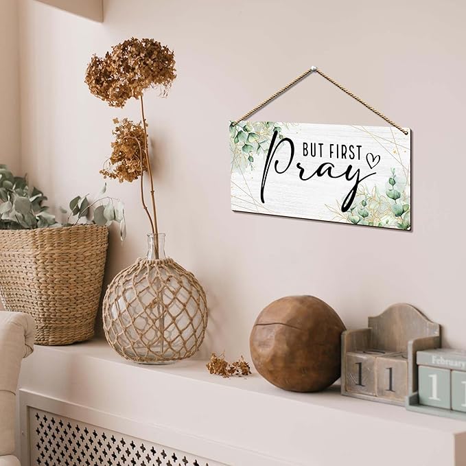 But First Pray Wooden Wall Sign - Inspirational Christian Home Decor with Rustic Farmhouse Style - Scripture Plaque for Bedroom, Office, or Church - Uplifting Gift for Believers. (057)-Ruum Studio Home