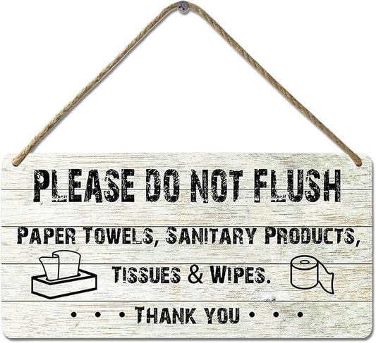 Do Not Flush Sign for Bathroom Toilet Signs Please Do Not Flush Paper Towels, Sanitary Products, Tissues & Wipes Vintage Bathroom Wooden Signs for Home Decor Funny Toilet Restroom Sign 12x6 Inch-Ruum Studio Home