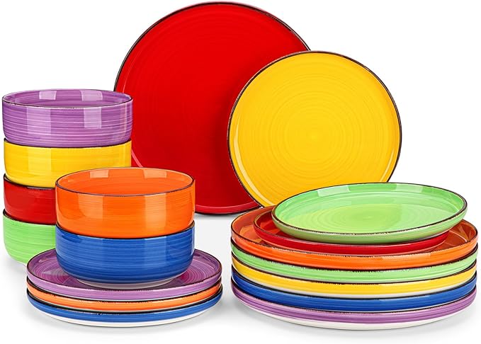 vancasso Bonita Dinnerware Sets 18 Pieces, Stoneware Dishes Set for 6, Plates and Bowls Set, Dinshwasher and Microwave Safe, Multicolor-Ruum Studio Home