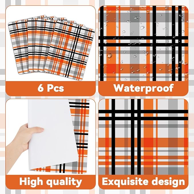 Fall Placemats Set of 6 Fall Orange Black Buffalo Plaid Plastic Table Mats Autumn Thanksgiving Place Mats Halloween Seasonal Table Decoration for Indoor Outdoor Party Kitchen Dining-Ruum Studio Home