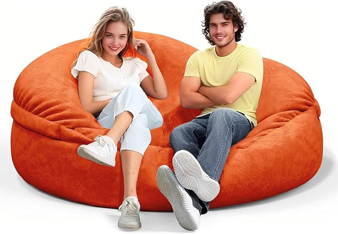 Bean Bag Chair for Adults 4FT,Soft Removable Cover for Teens/Girls Bedroom,Fluffy Giant Round Floor Beanbag Lounger Chairs (No Filler,Orange)-Ruum Studio Home