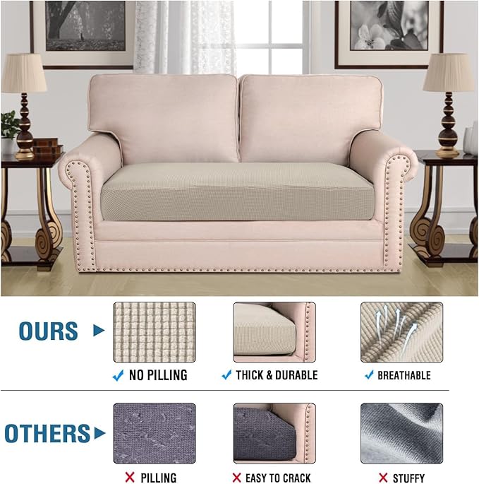 H.VERSAILTEX Super Stretch Individual Seat Cushion Covers Sofa Covers Couch Cushion Covers Slipcover Sets Thick Jacquard Textured Twill Fabric (1 Piece Loveseat Cushion Cover, Island Fossi)-Ruum Studio Home