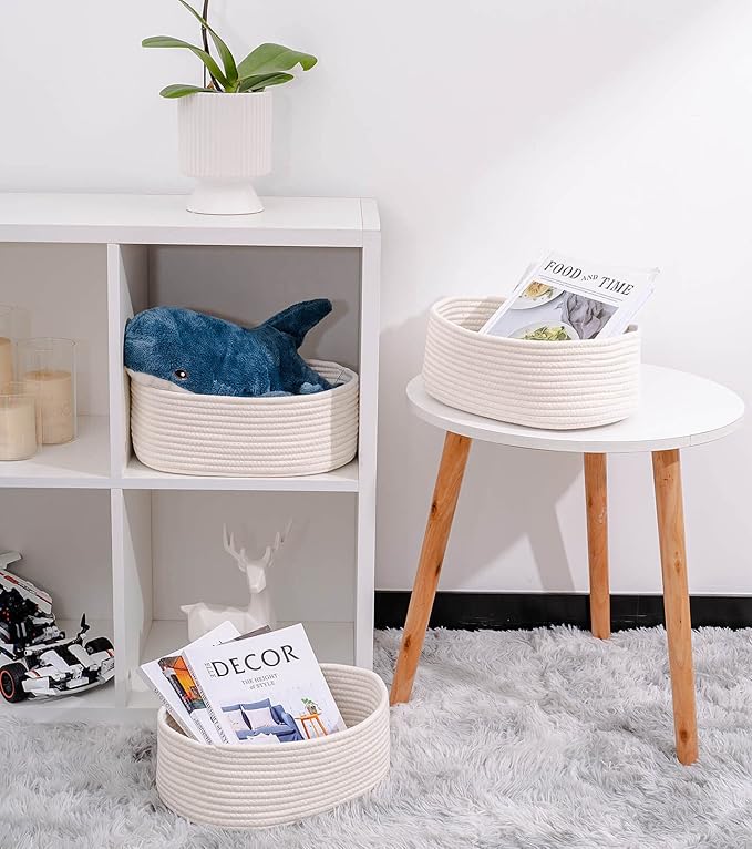 Baskets&Bins for Shelf Storage Organizing/Cute Basket to Store and Organize Household Items/Woven Rope Basket for Living Room, Bedroom,Playroom,3 Packs Off White-Ruum Studio Home