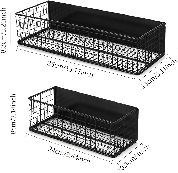 Magnetic Basket, Magnetic Shelf for Fridge,Magnetic Spice Rack Wire Mesh Magnetic Organizer Holder Accessories for Office Kitchen Classroom Storage, Black-High, Large x1&Small x1 Set of 2-Ruum Studio Home