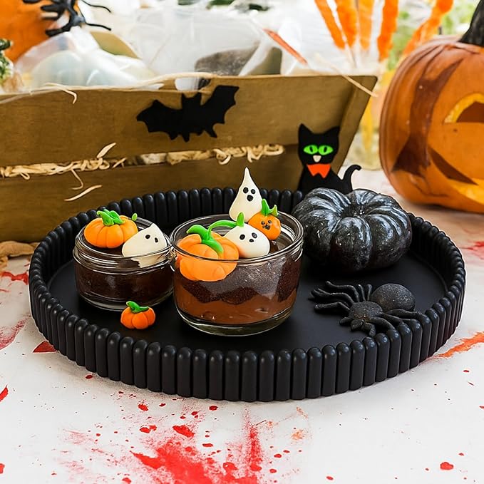 11.8in Decorative Tray for Coffee Table Decor- Modern Oval Concrete Tray for Home Decor- Minimalist Handcrafted Centerpieces Tray for Living Room, Kitchen Dining Table, Entryway (Black)-Ruum Studio Home