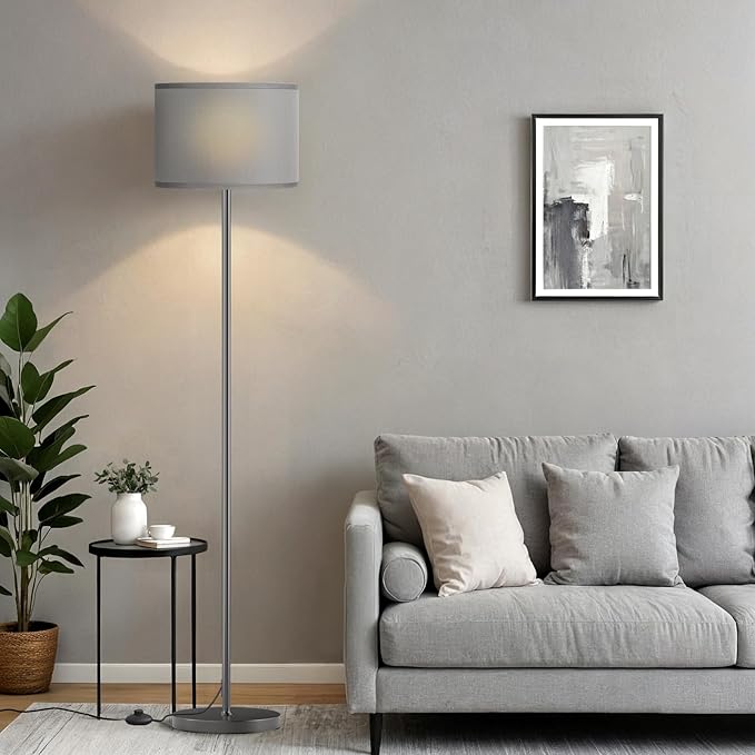 Ambimall 60'' Modern Floor Lamp with Shade, Tall Lamps for Living Room, Bedroom, Office, Dining Room, Gray Shade with Deep Gray Pole(Without Bulb)-Ruum Studio Home