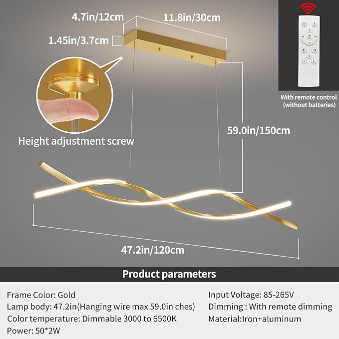 Modern Ceiling Pendant Light, with Remote Control Dimmable 3 Color Mode & Brightness Ceiling Lamp, Anti-Flicker Dining Light Fixture for Kitchen, Dining Room (Gold)-Ruum Studio Home