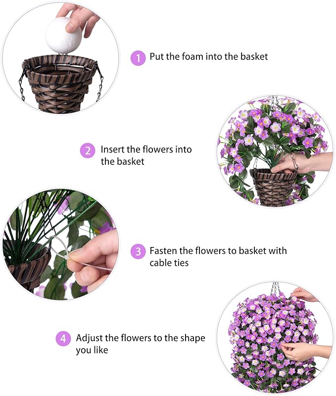 Artificial Fake Hanging Flowers with Basket for Outdoor Decoration,UV Resistant Faux Silk Light Fuchsia and Fuchsia Orchid Flowers Vines in Planter Realistic Hanging Baskets for Home Porch Garden-Ruum Studio Home