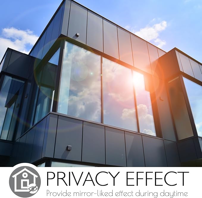 HIDBEA One Way Privacy Window Film, Daytime Mirror Reflective Heat Control UV Sun Blocking Non-Adhesive Static Cling Window Tint for Home and Office(Gray-Silver, 17.5 Inch x 6.5 Feet)-Ruum Studio Home