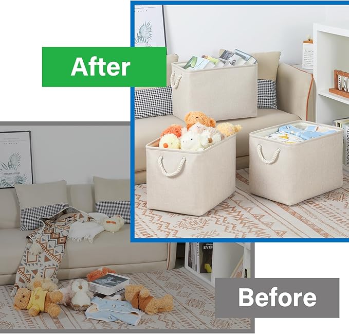 Bidtakay Large Storage Baskets for Shelves 3 Pack Fabric Storage Bins for Organizing Linen Collapsible Organizer for Closet-Light Biege-Ruum Studio Home