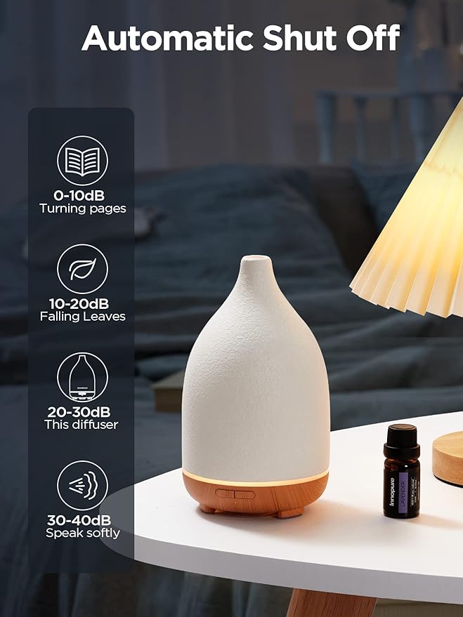 InnoGear Oil Diffuser, 150ML Ceramic Diffuser for Essential Oils Handcrafted Aromatherapy Diffuser Ultrasonic Cool Mist Humidifier with 2 Mist Modes Waterless Auto Off for Room Office, White-Ruum Studio Home