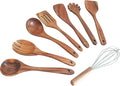 Wooden Kitchen Utensils Set, Teak Wood Cooking Spoons for Non-Stick Pans, 8 Pieces-Ruum Studio Home