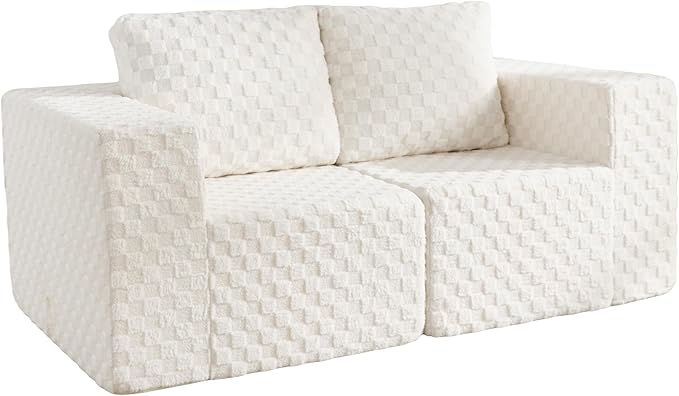 Modular Sectional Sofa 2 Seater Loveseat Modular Couch with Deep Seat Memory Foam Cloud Chair with Pillows Oversized Sectional Sofa for Living Room Bedroom (Plush White, Loveseat)-Ruum Studio Home