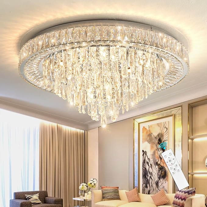 Modern Chandeliers for Living Room Crystal Ceiling Light Fixture LED Dimmable Lamp with Remote Pendant Lighting Flush Mount Ceiling Lighting for Dining Room Bedrooms-Ruum Studio Home